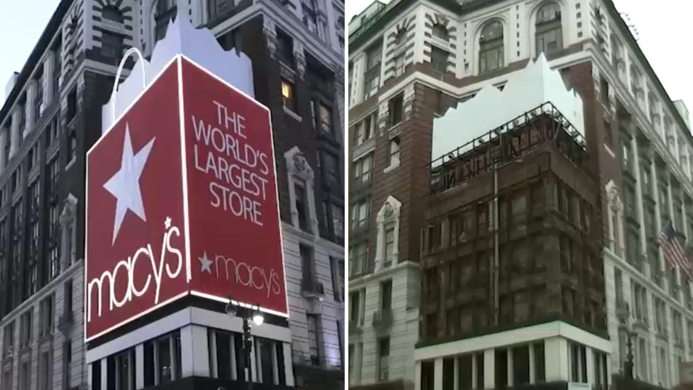 Macy's iconic shopping bag comes down, raising questions about what's next for famous corner