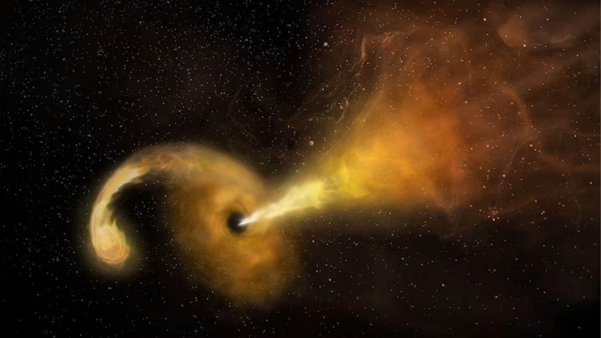 This artist's concept depicts a tidal disruption event, which occurs when a star passes fatally close to a supermassive black hole.