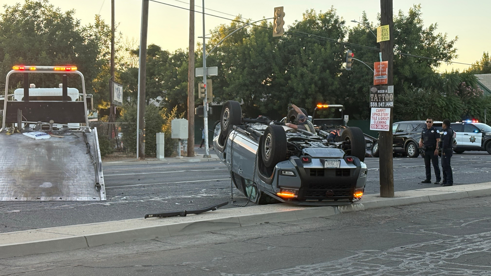 2 people hospitalized after 3-vehicle crash in Southeast Fresno