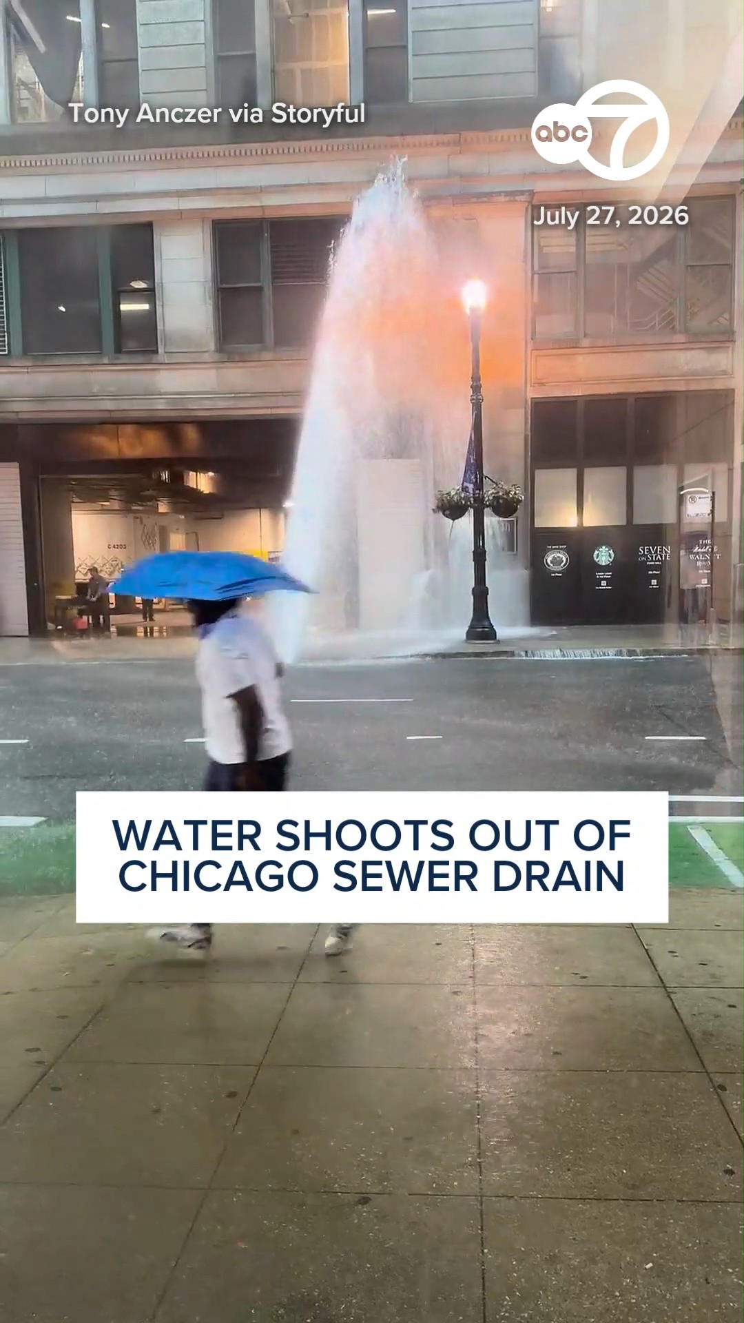 Water Shoots Out of Chicago Sewer Drain