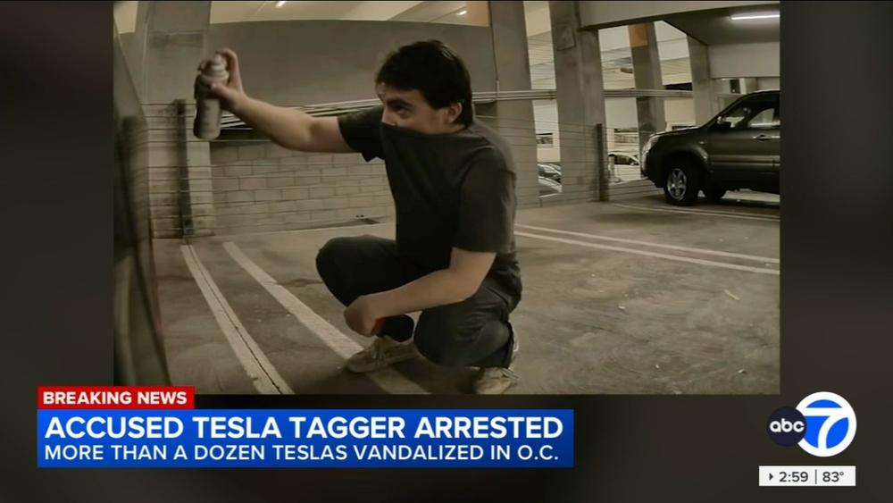 Serial vandalism suspect arrested after 13 Teslas tagged in Irvine