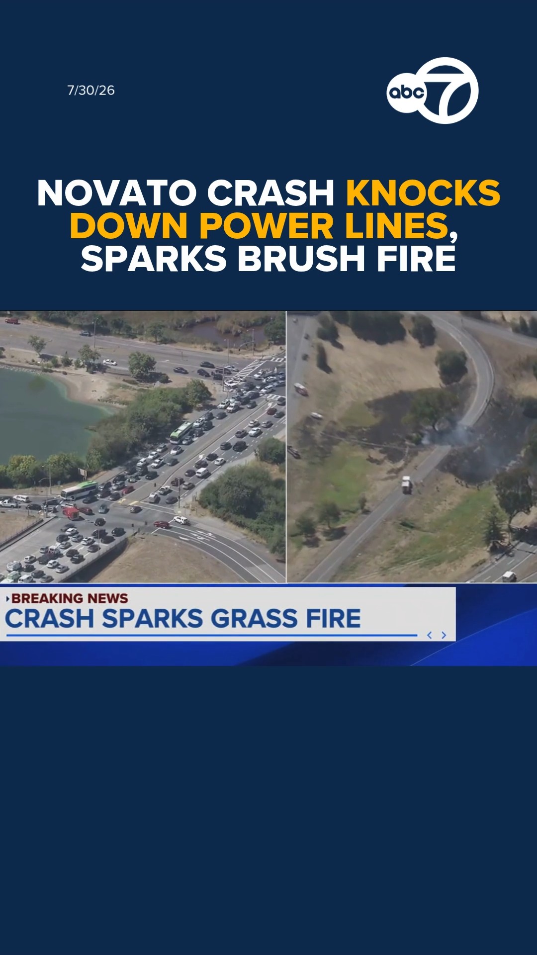 Novato crash knocks down power lines, sparks brush fire
