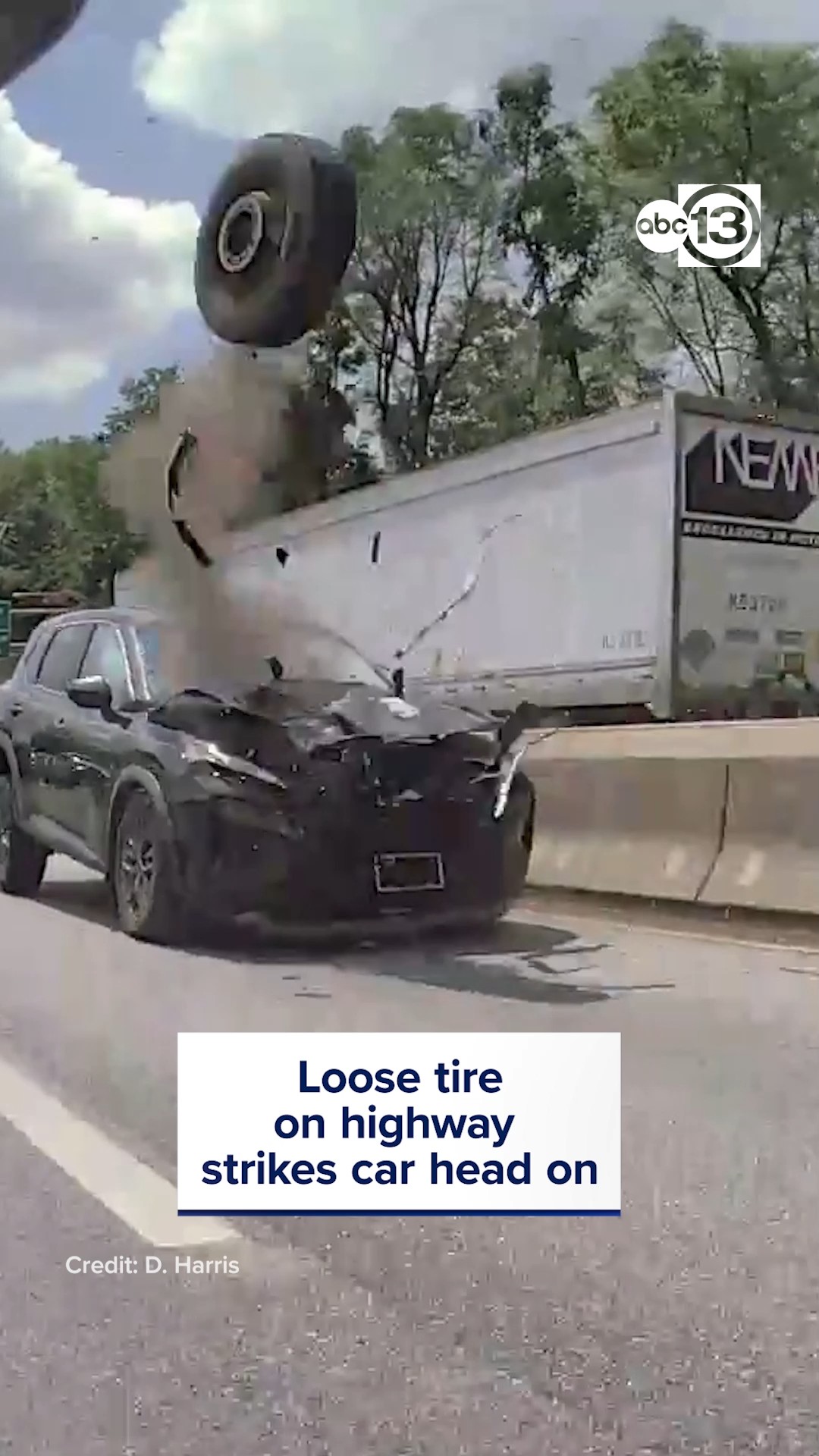 Loose tire rolling at a high speed on I-76 strikes an SUV head on.