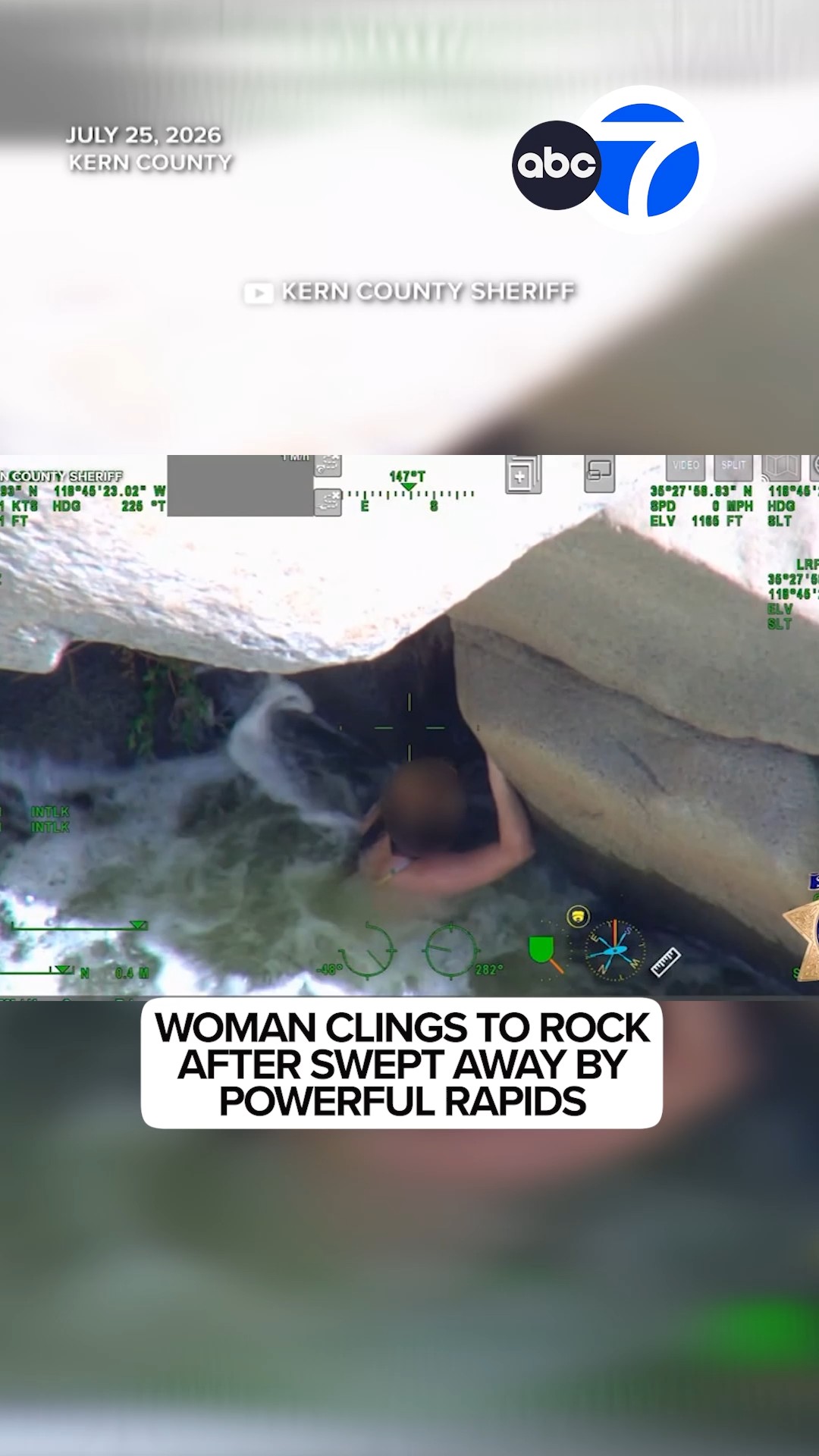 Woman clings to rock after swept away by powerful rapids