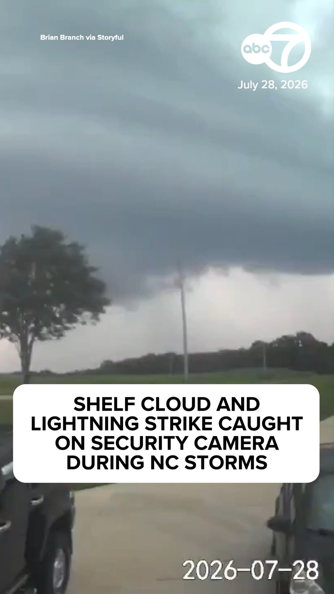 Shelf cloud and lightning strike caught on video during NC storms