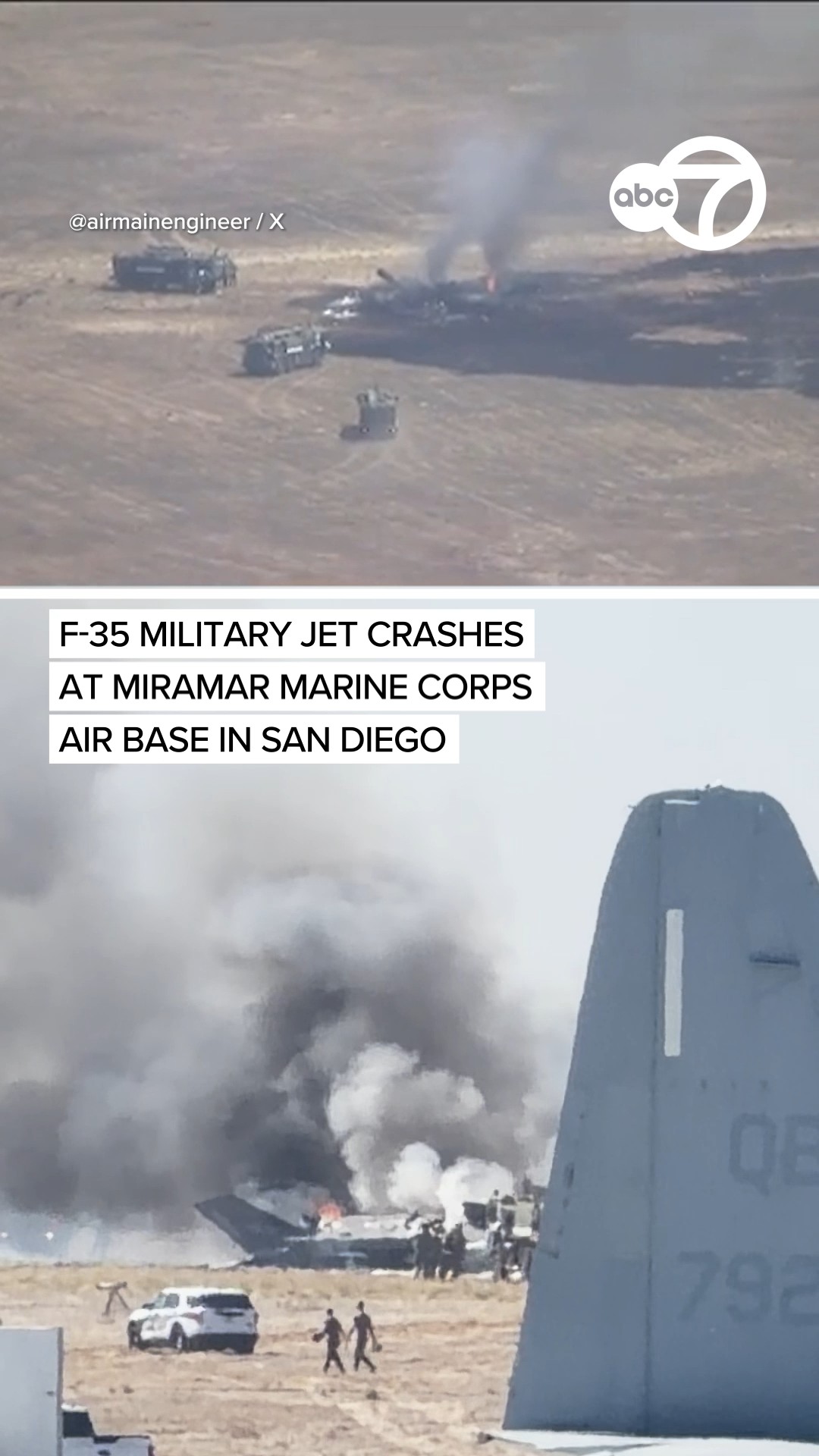 F-35 Military jet crashes at Miramar Marine Corps Air Base in SD