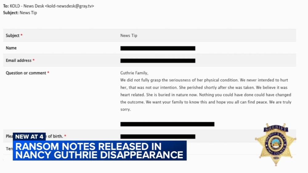 Ransom notes in Nancy Guthrie case released as sheriff's office seeks public's help