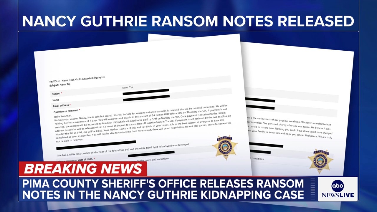 Ransom notes in Nancy Guthrie case released
