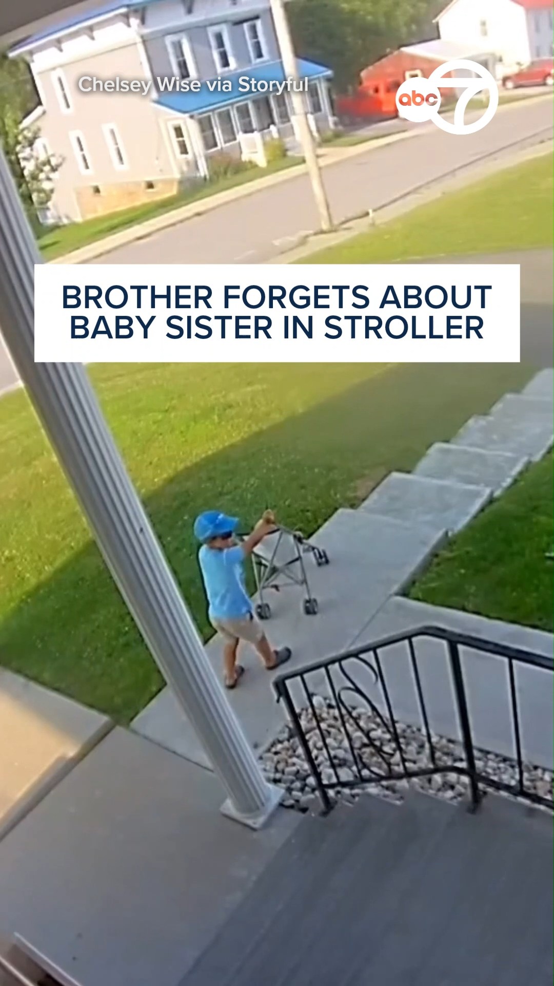 Big Brother Forgets About Baby Sister in Stroller