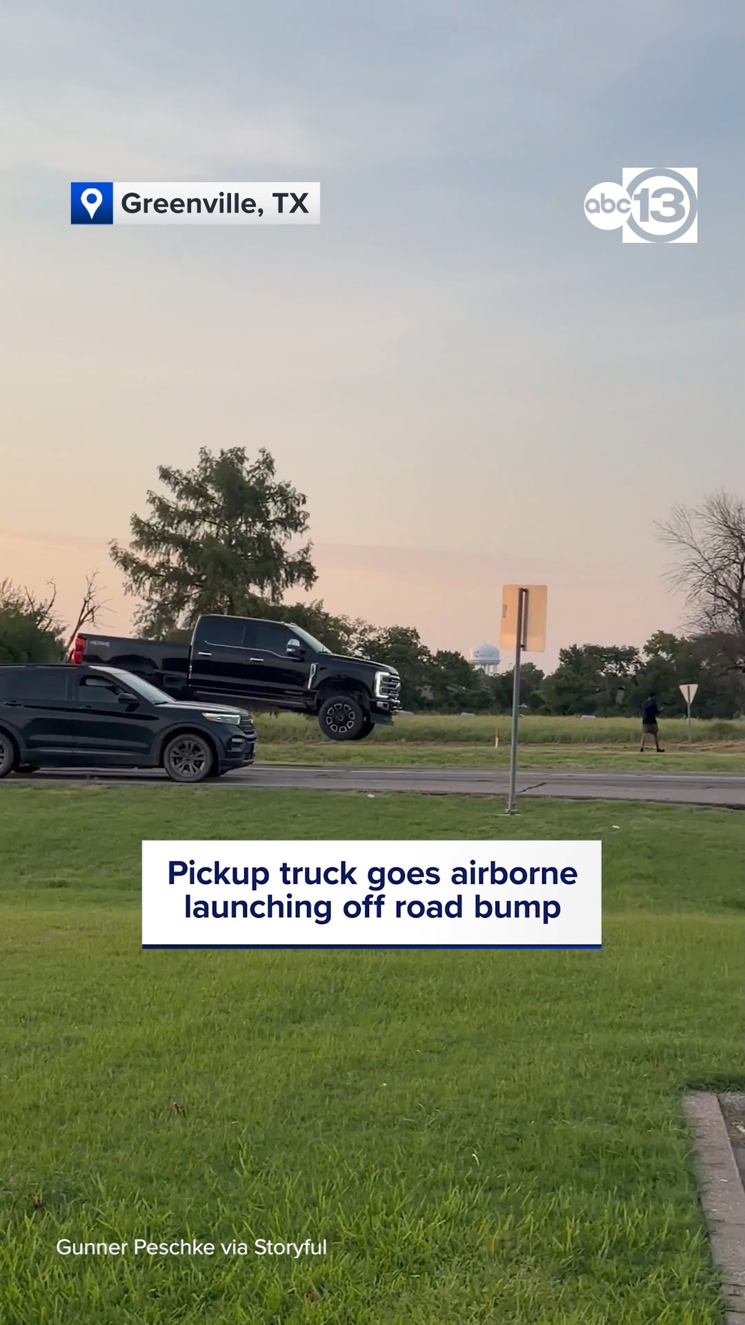 VIDEO: Pickup truck goes airborne launching off road bump