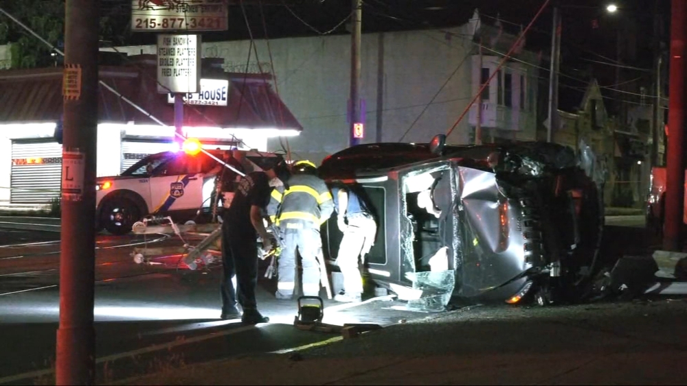 2 women injured after vehicle crashes into utility pole in West Philadelphia