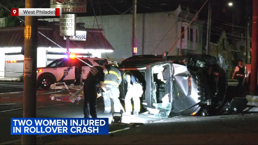 2 women injured after vehicle crashes into utility pole in West Philadelphia