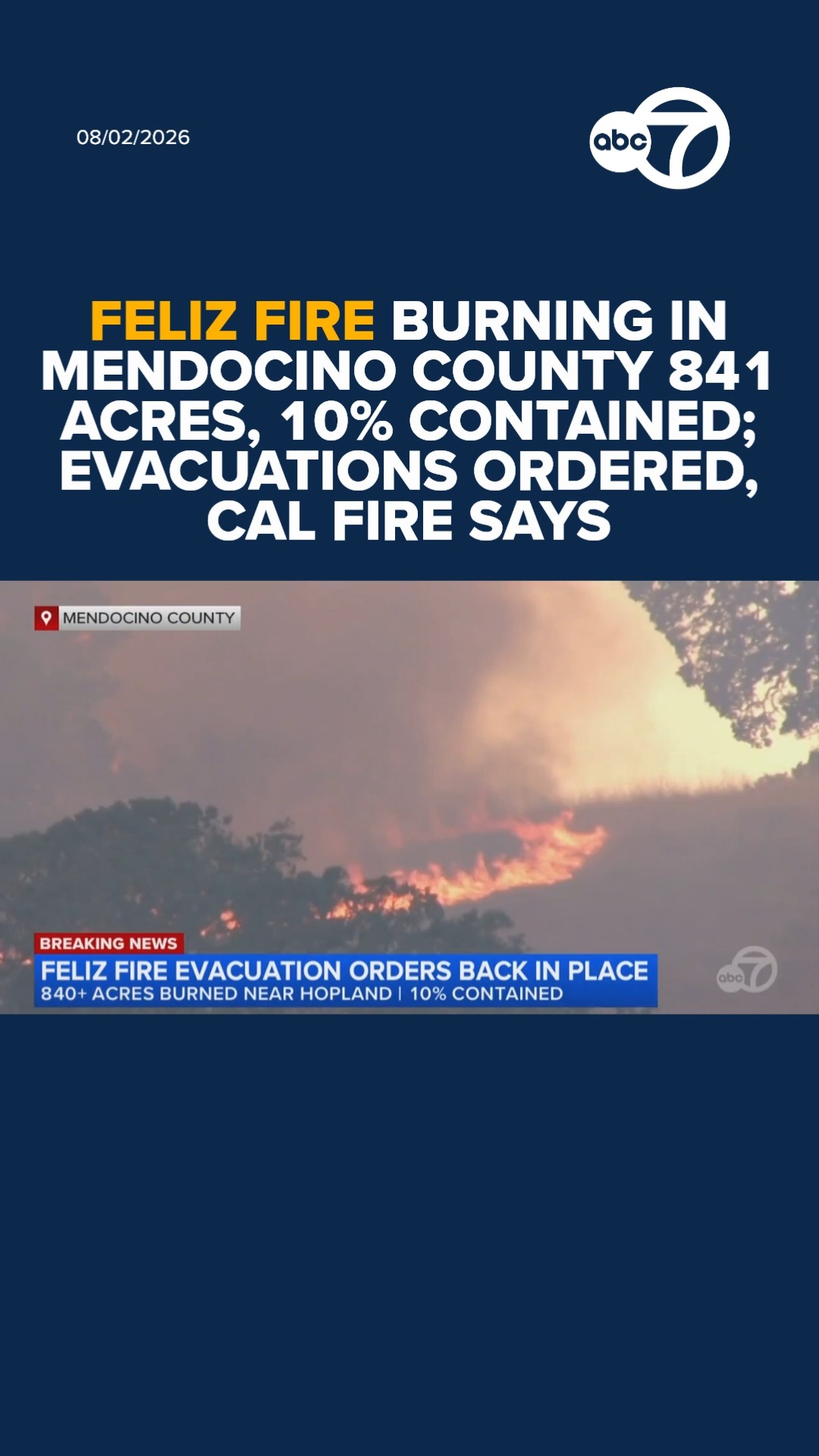 Massive Feliz Fire prompts evacuations in Mendocino Co.: CAL FIRE