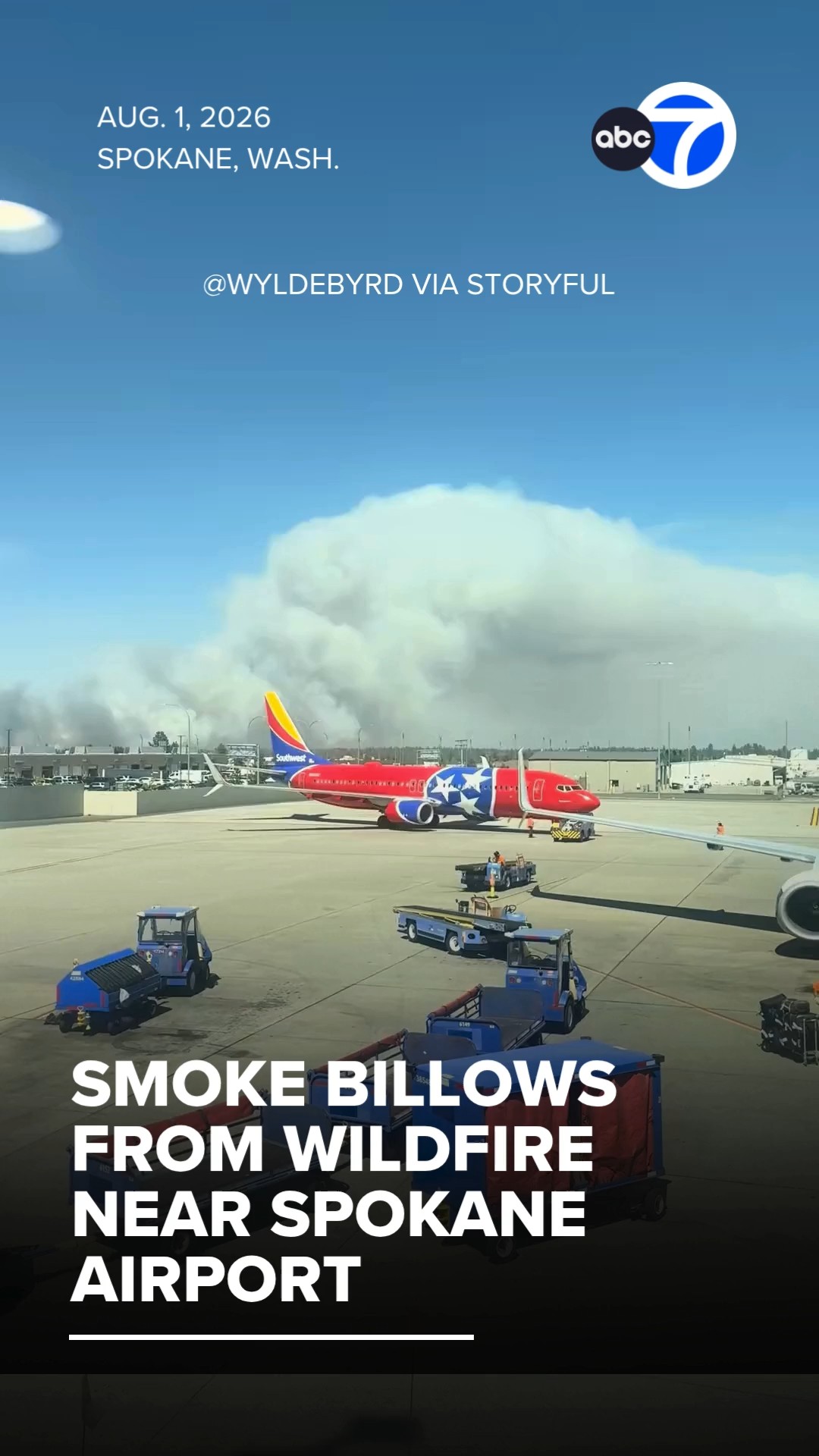 Smoke billows from rapidly growing wildfire near Spokane Airport