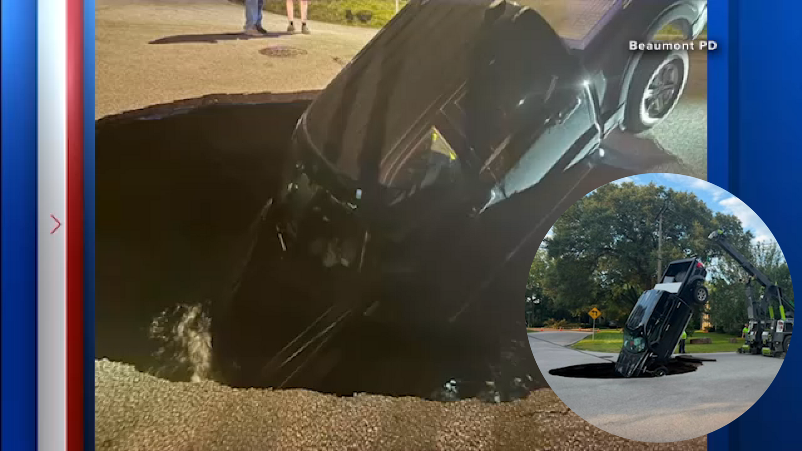 Truck removed from road collapse after water main break, City of Beaumont officials say
