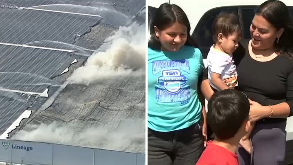 Family camps near beach to escape stench from Lineage warehouse