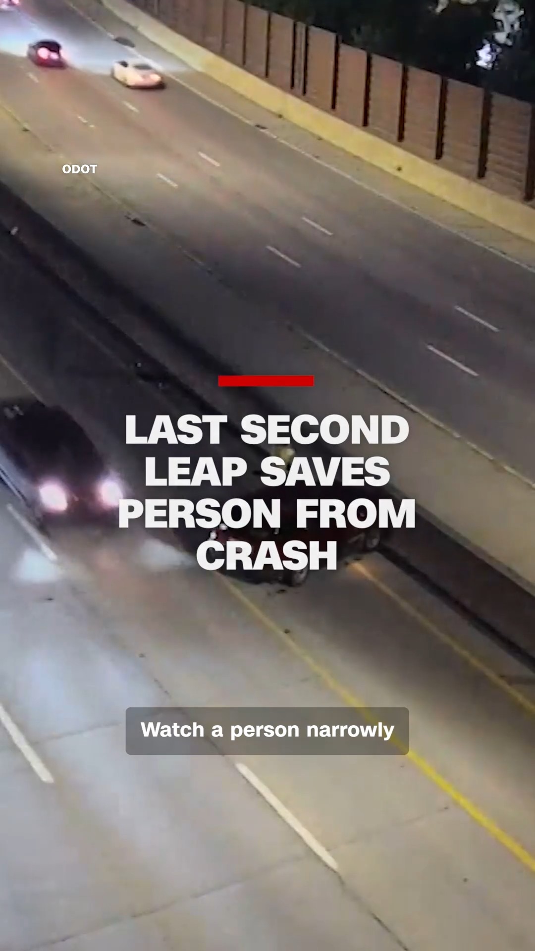 Last-second leap saves person from crash: Video