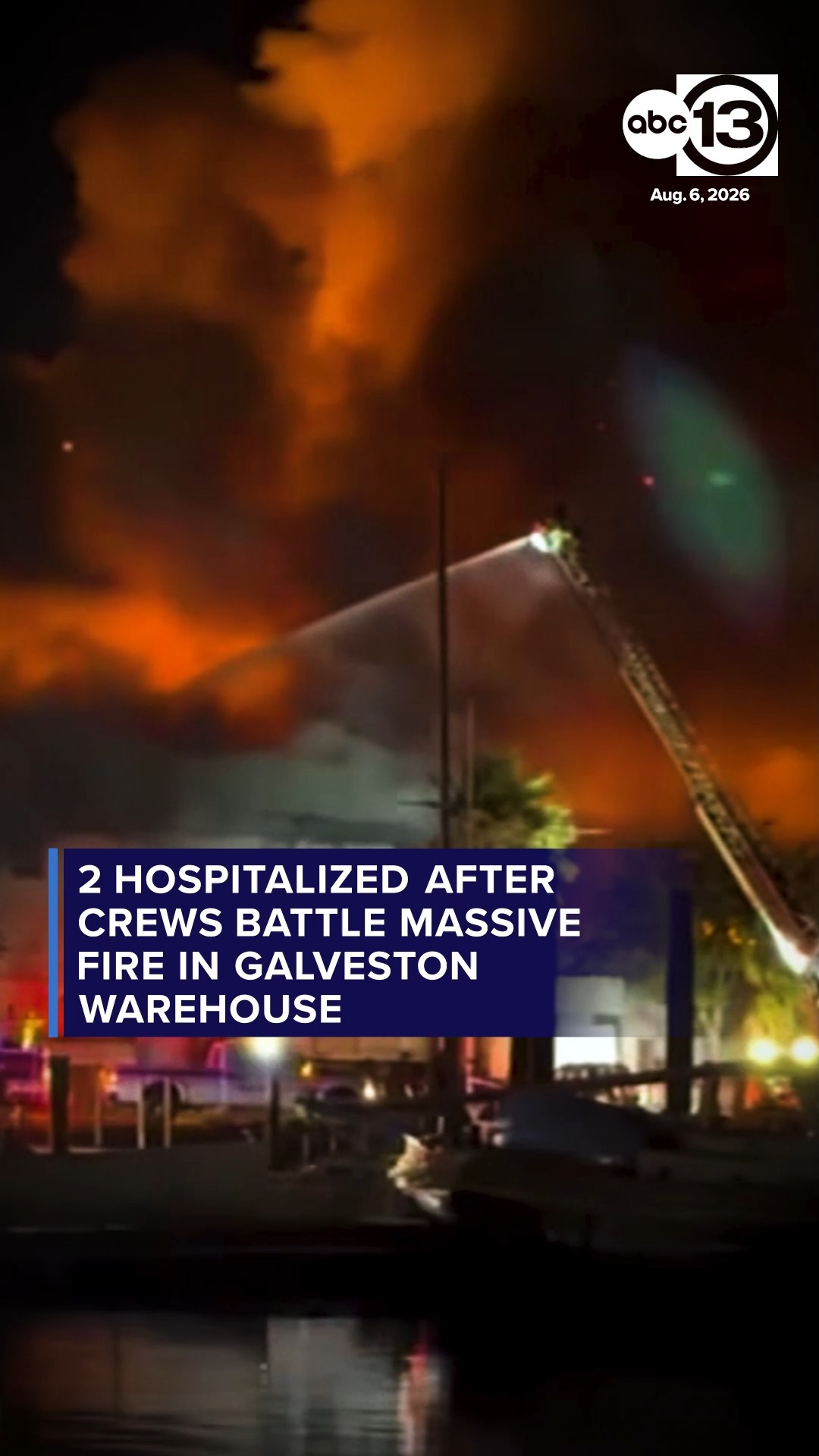Massive Galveston warehouse fire sends 2 to hospital, dog rescued