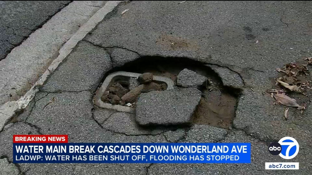 Water main break floods Hollywood Hills street near elementary school