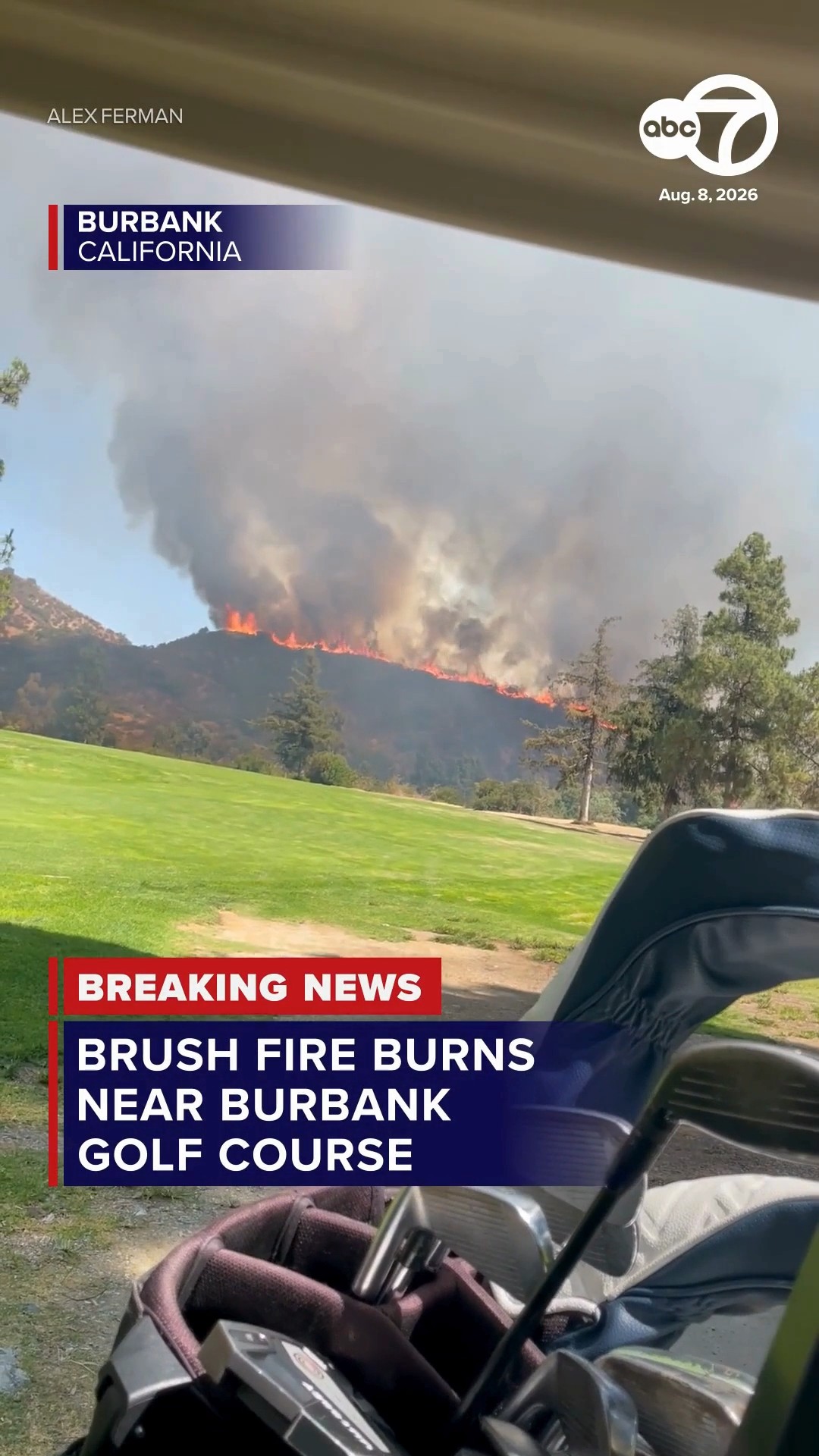Video shows heavy flames dangerously close to Burbank golf course