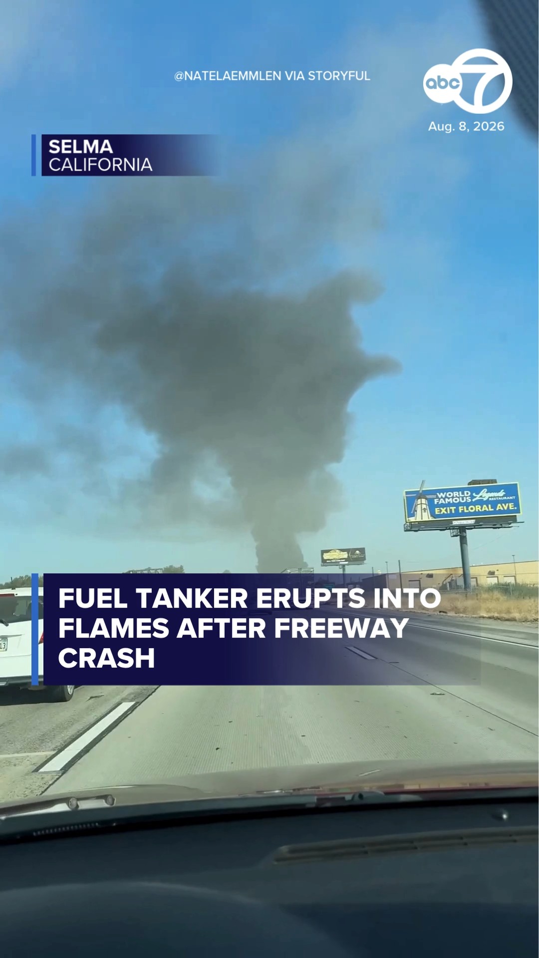 Fuel tanker erupts into flames after freeway crash