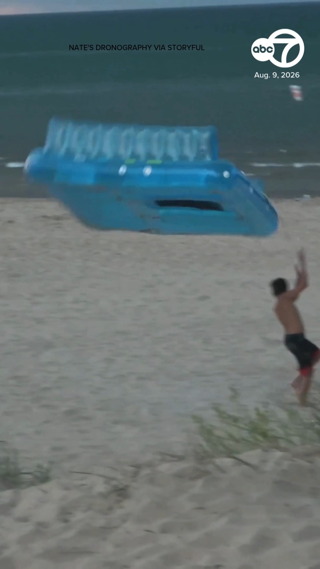 Powerful Winds Sends Inflatable Flying at Michigan Beach