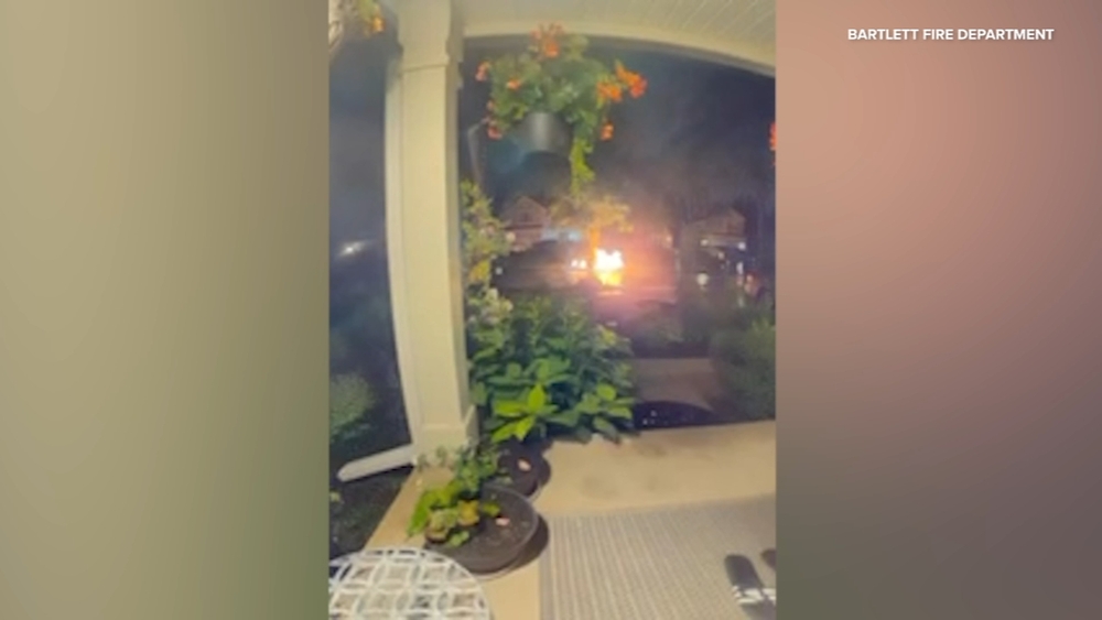 Lightning strike catches tree on fire in Bartlett