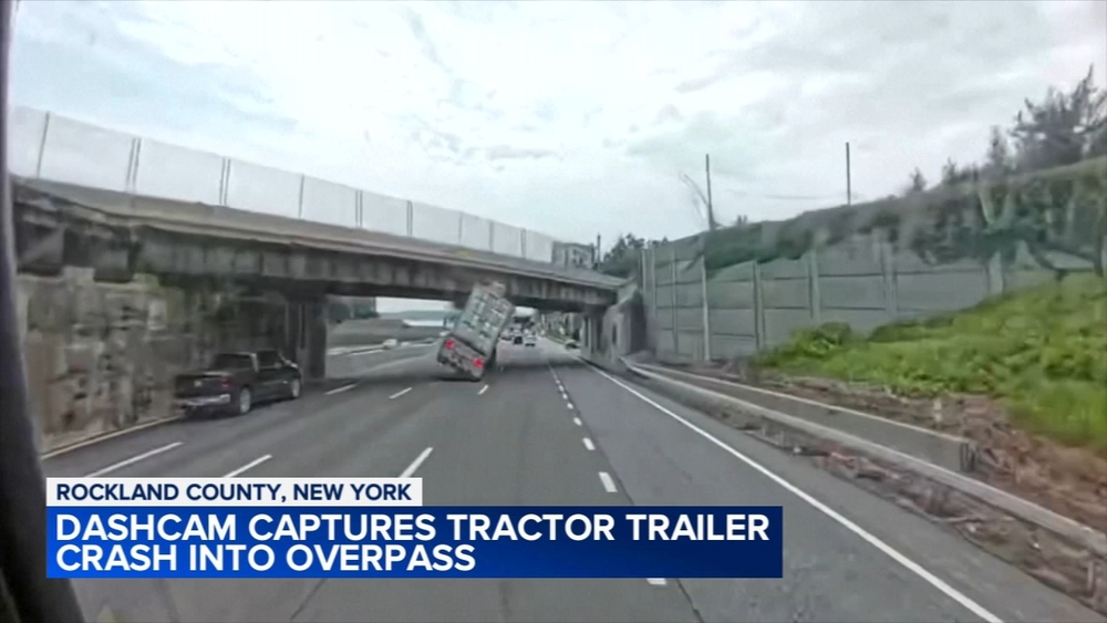 Video shows moment tractor trailer hits overpass
