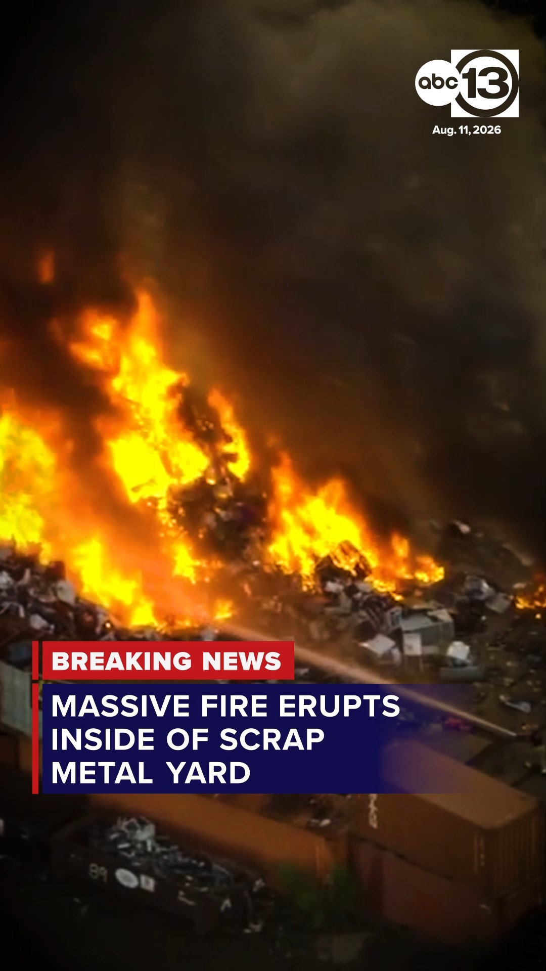 Massive fire erupts inside of scrap metal yard