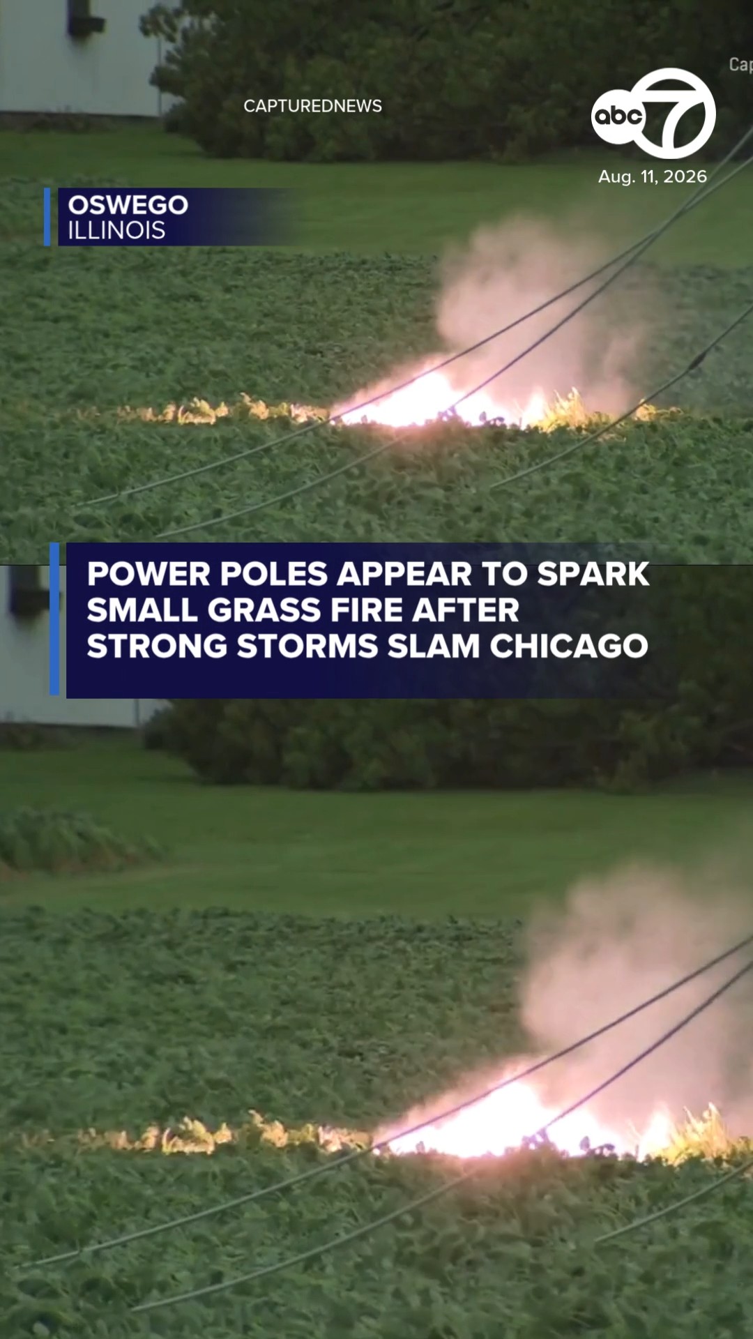 Downed power poles appear to spark small grass fire in Oswego