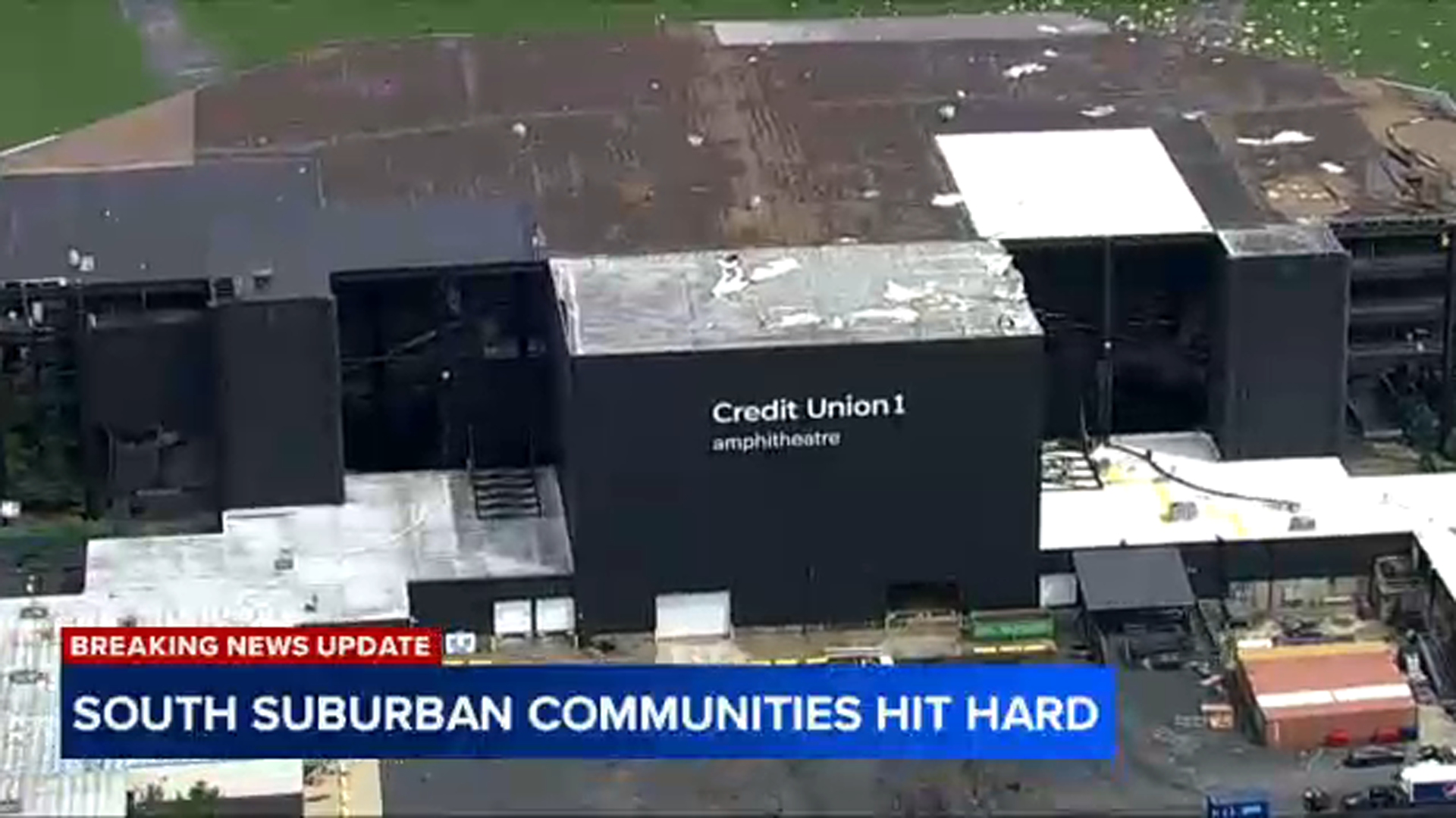 In Tinley Park, the Credit Union 1 Amphitheatre was also ripped apart during the storms on Tuesday.