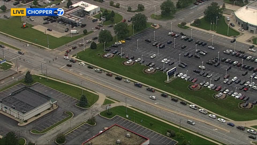 Drivers waiting in long lines for gas in Portage, Indiana