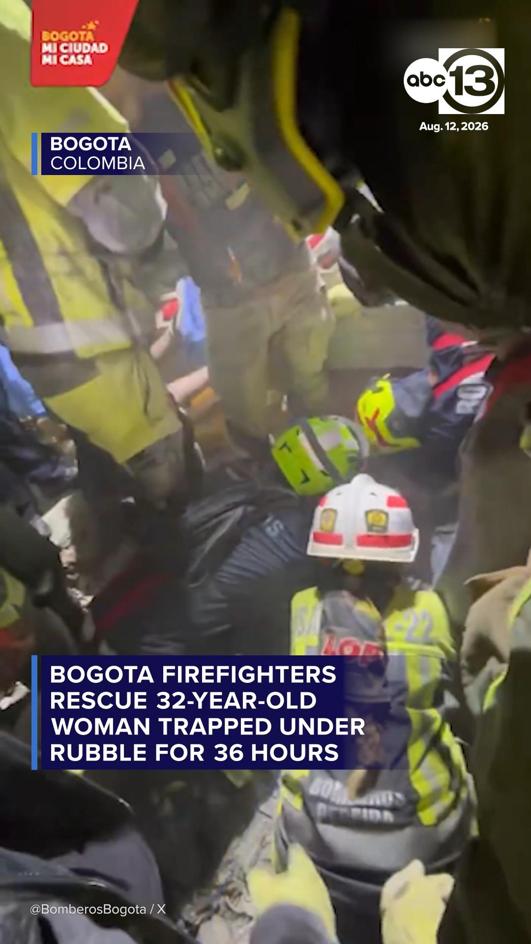 Bogota firefighters rescue woman after 36 hours under rubble