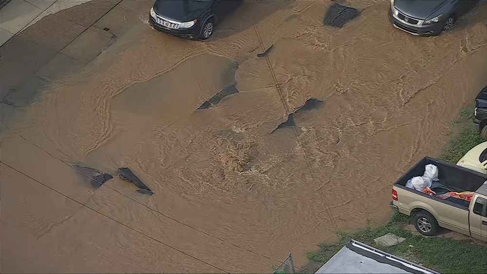 Water main break floods street in Philadelphia's Tacony neighborhood
