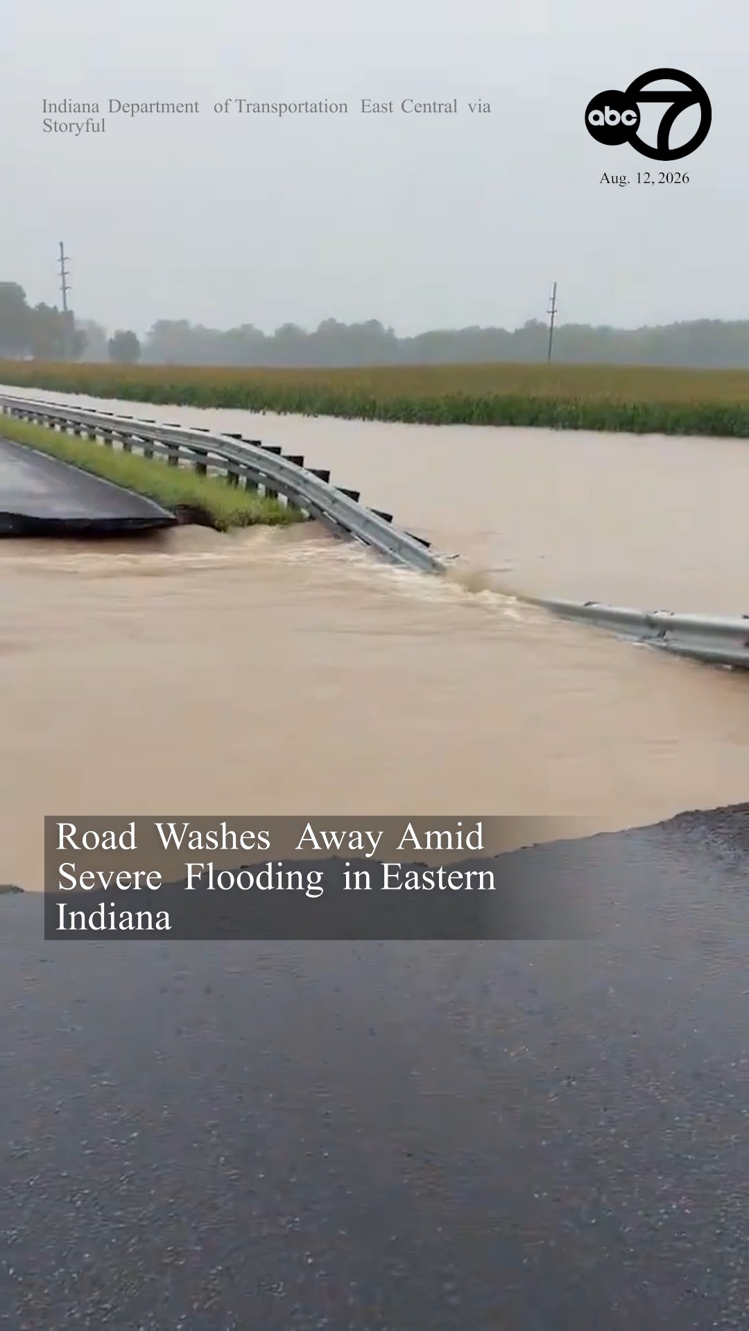 Road Washes Away Amid Severe Flooding in Eastern Indiana
