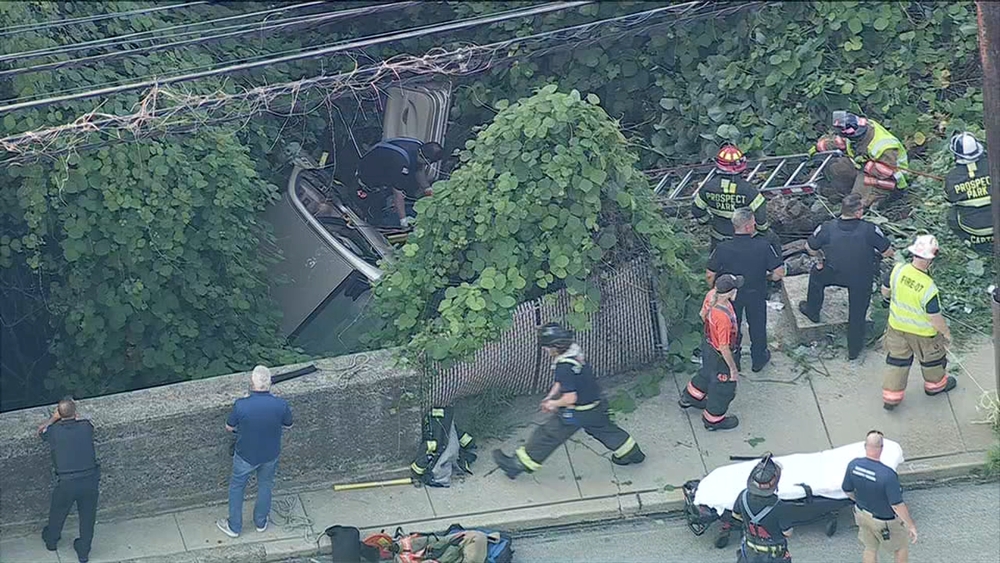 Chopper 6 over car down embankment in Ridley Park