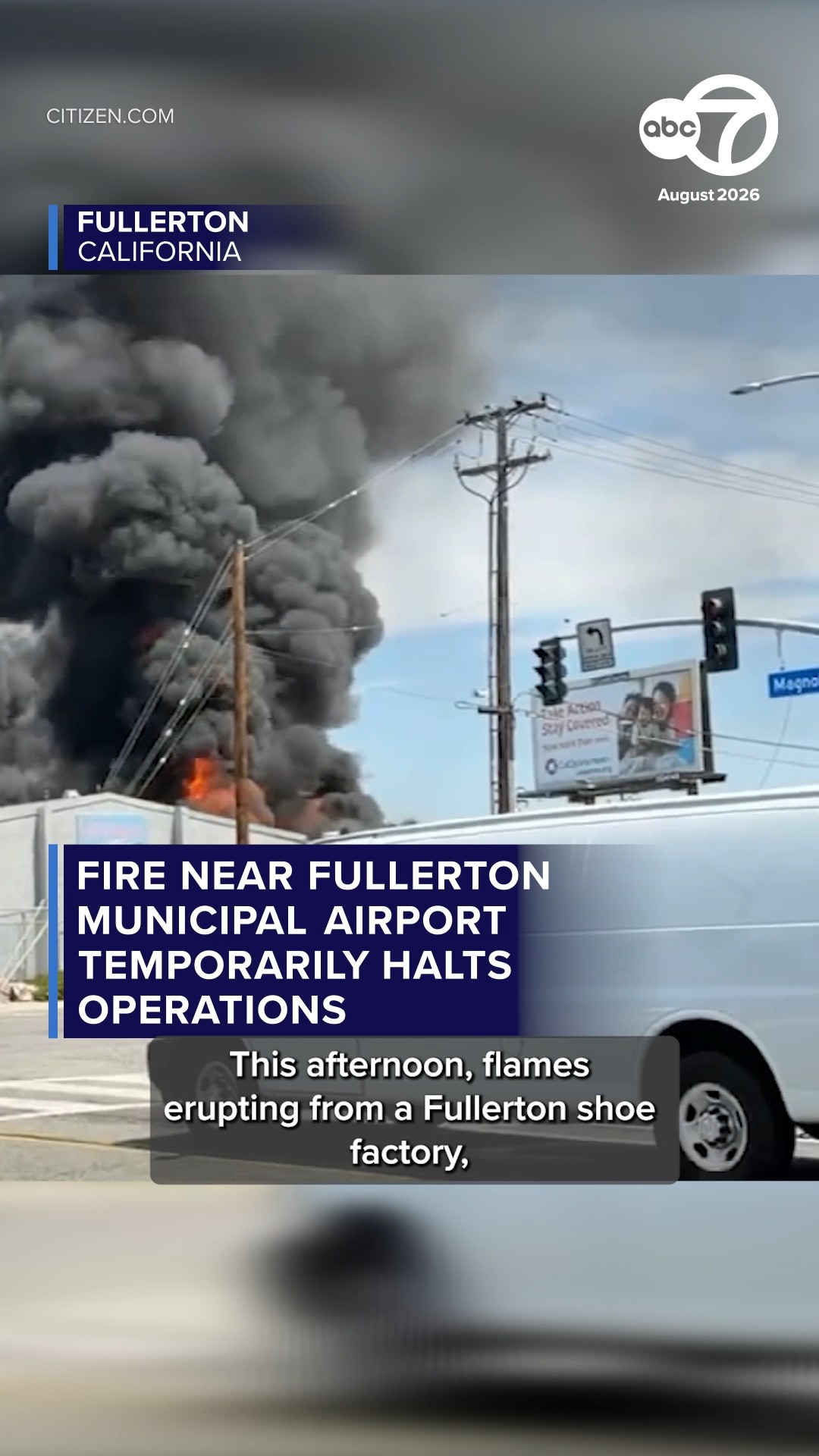 Building fire near Fullerton Airport temporarily halts operations