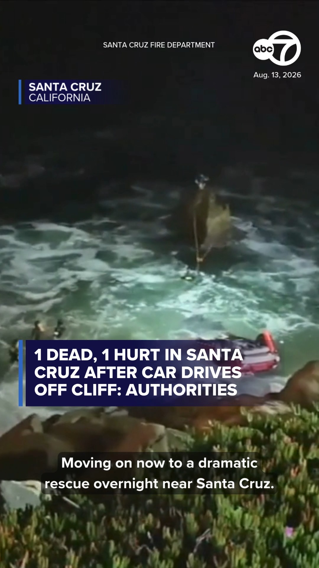 1 dead, 1 hurt in Santa Cruz after car drives off cliff: authorities