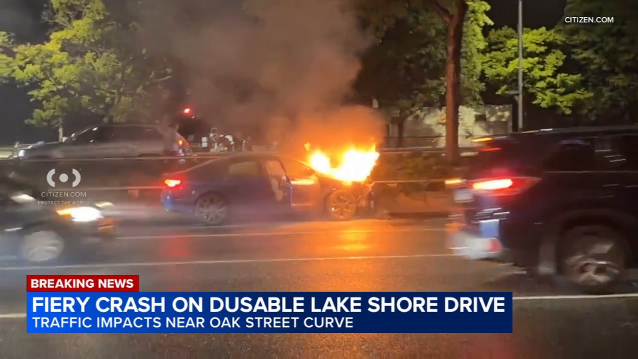 Vehicle catches fire on DLSD near downtown, video shows