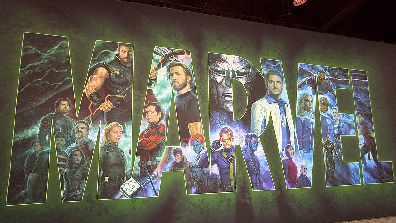 A sign for Marvel is seen at D23 in Anaheim, Calif. on Friday, Aug. 14, 2026.