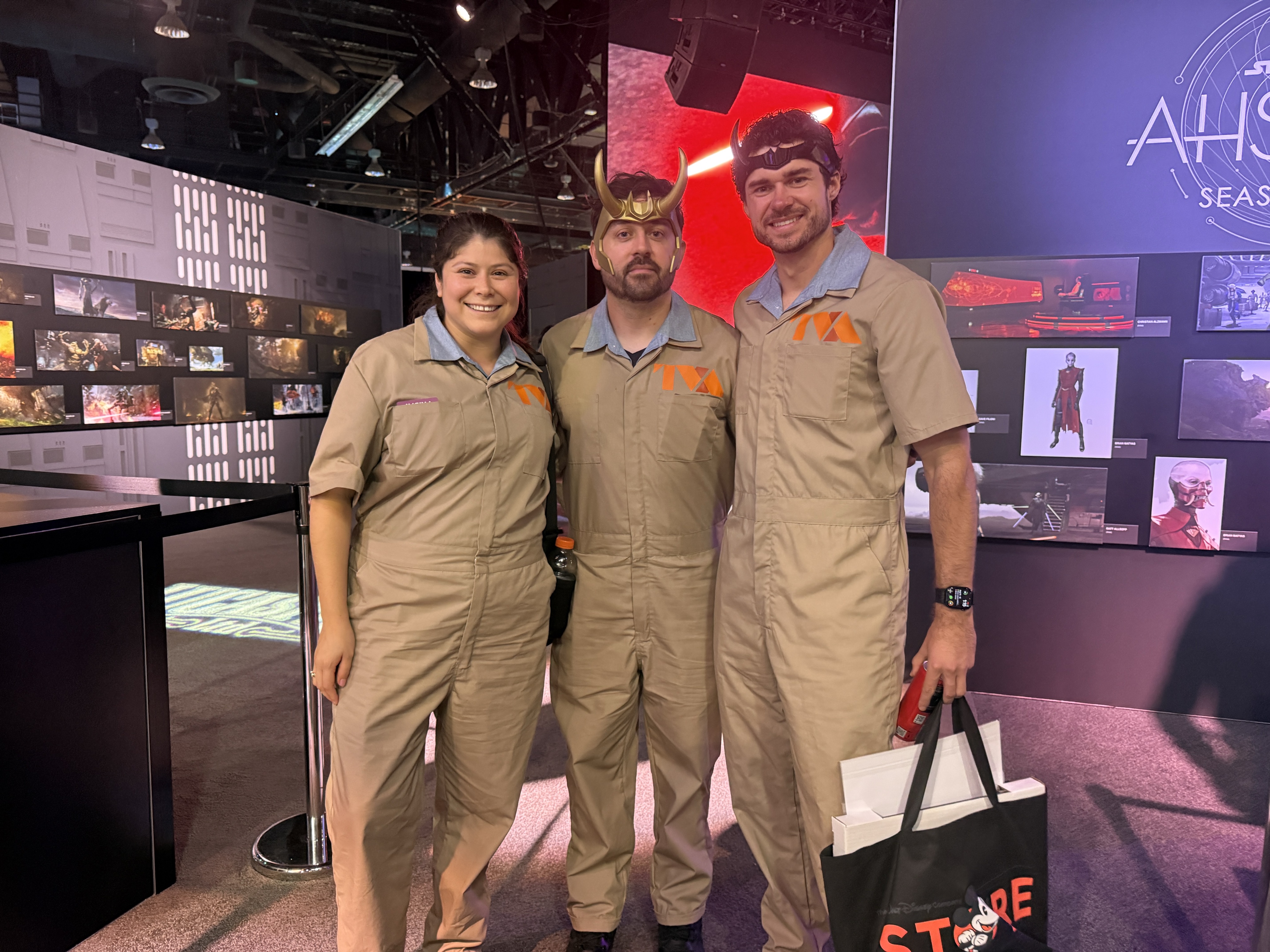 D23 attendees are seen in costume as TVA prisoners in Anaheim, Calif. on Friday, Aug. 14, 2026.