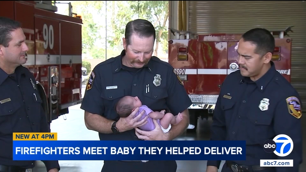 Riverside County firefighters meet baby they helped deliver