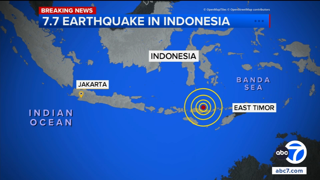 Magnitude 7.7 earthquake strikes off coast of Indonesia, USGS says