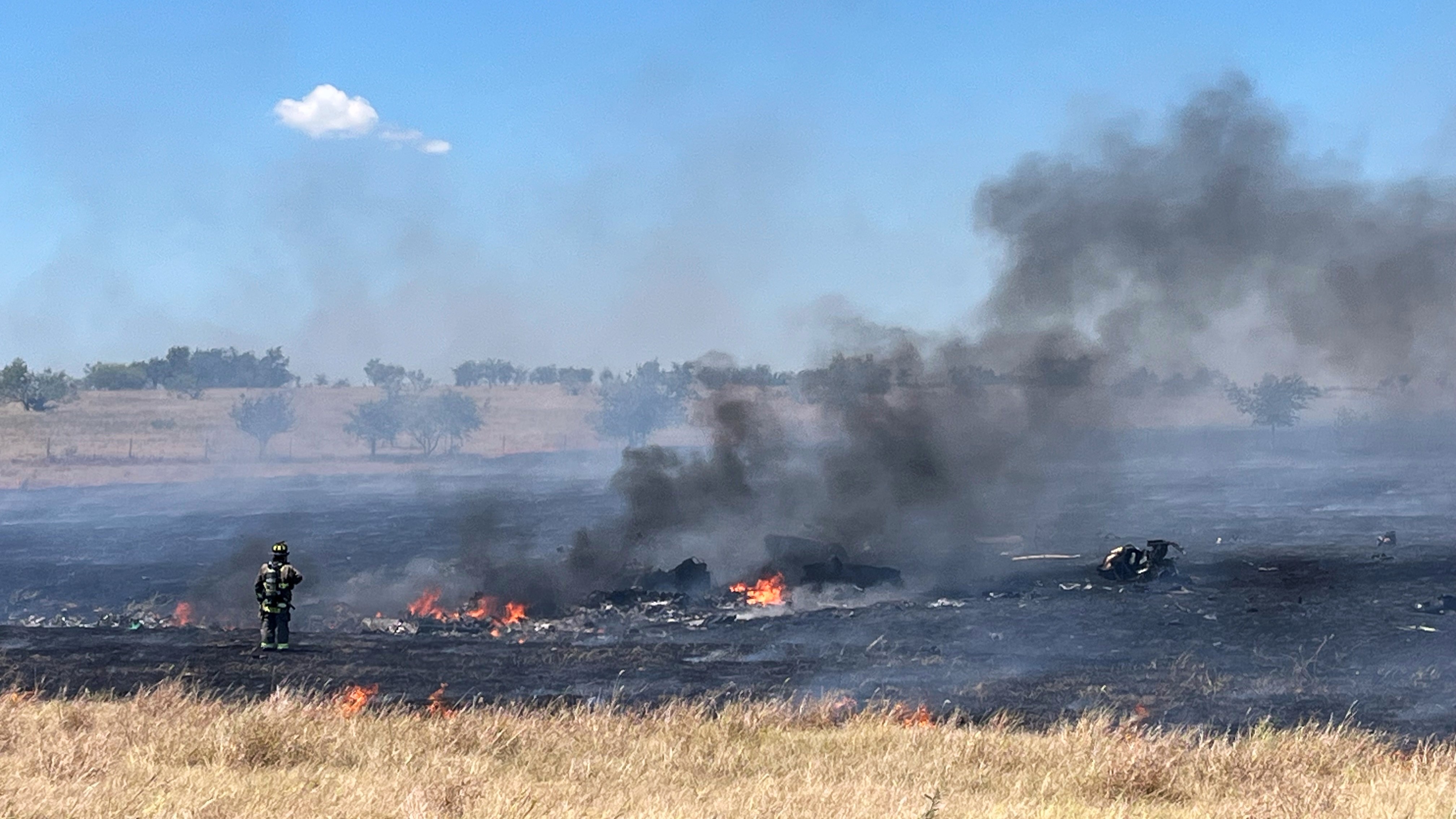 This photo provided by the Bell County Sheriff's Office shows the scene of an Army Apache helicopter crash Wednesday, Aug. 12, 2026, near Salado, Texas.