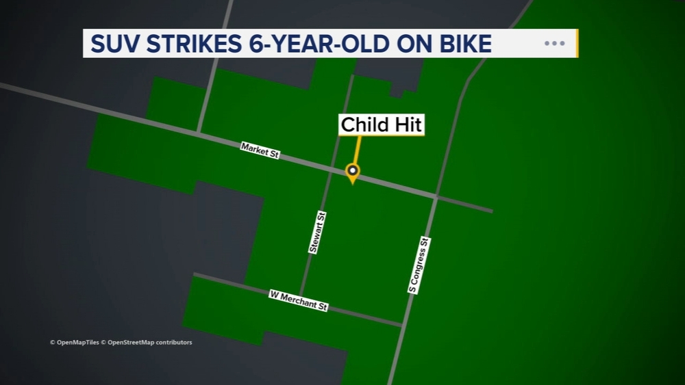 Child hospitalized after being struck by SUV while riding bicycle