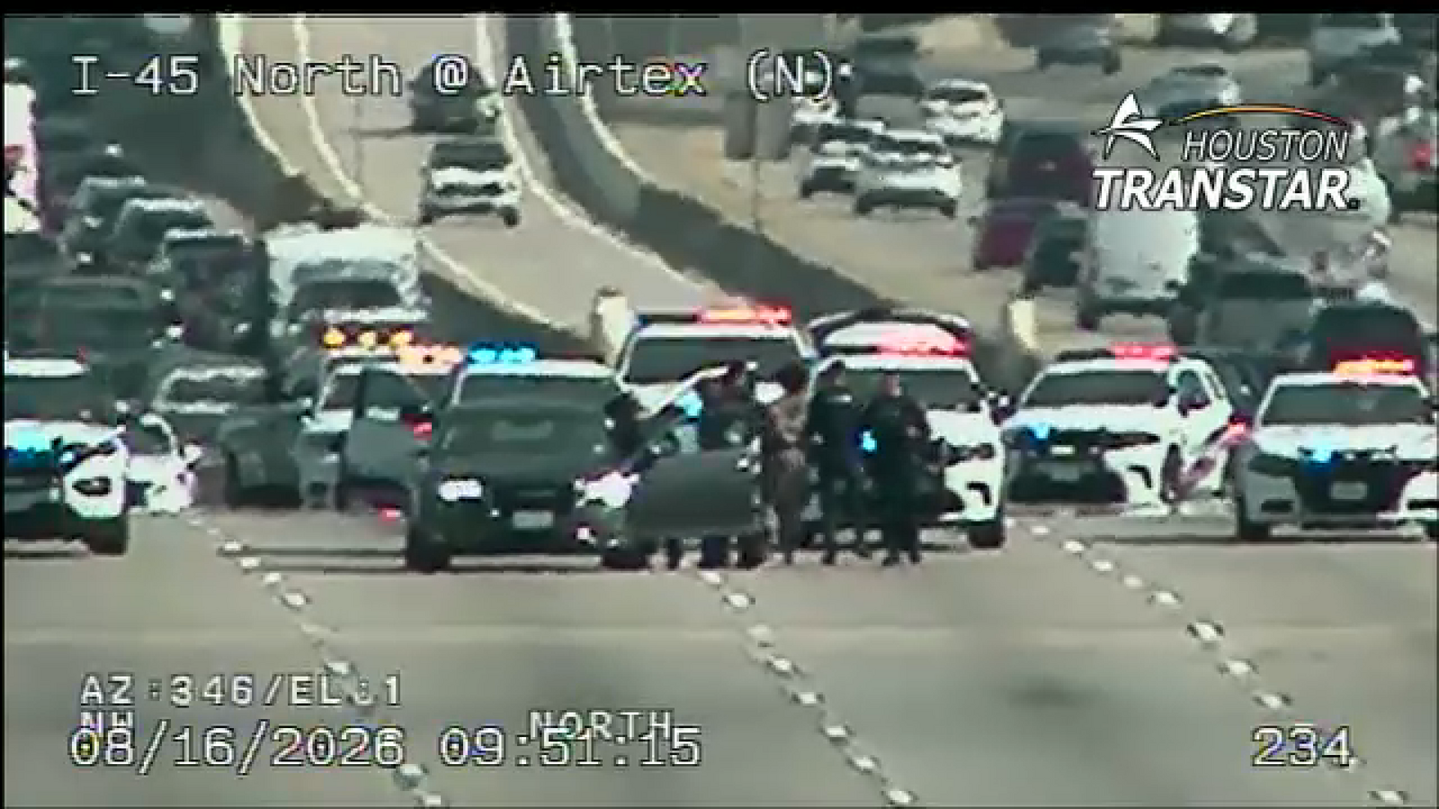 Traffic cameras show deputies take person into custody on North Freeway after apparent chase