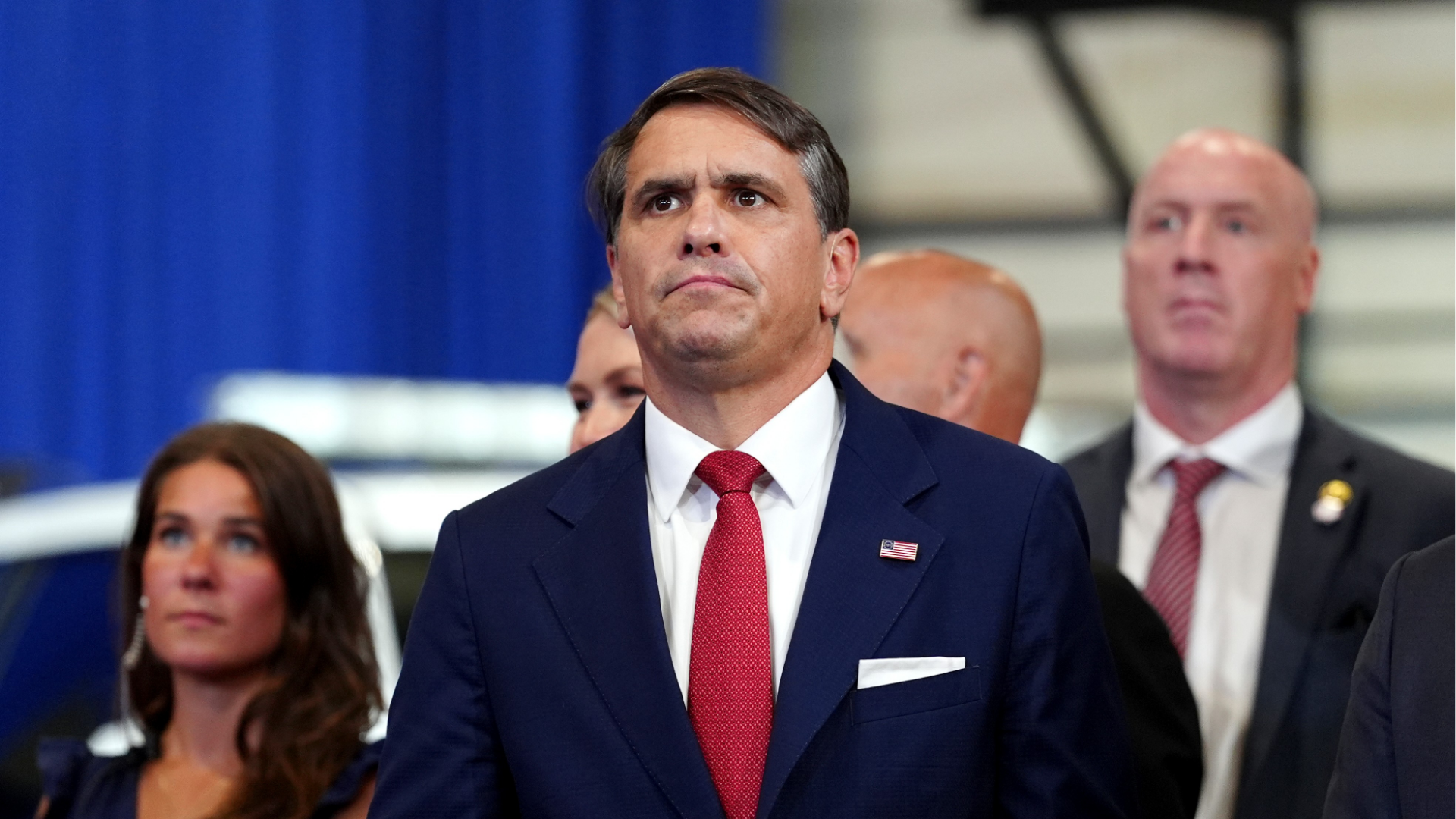Attorney General Todd Blanche listens as President Donald Trump speaks at the David Mack Center for Training and Intelligence, Friday, Aug. 14, 2026, in Garden City, N.Y.