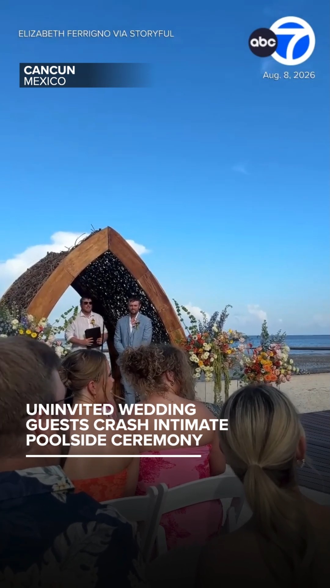 Uninvited wedding guests crash intimate poolside ceremony