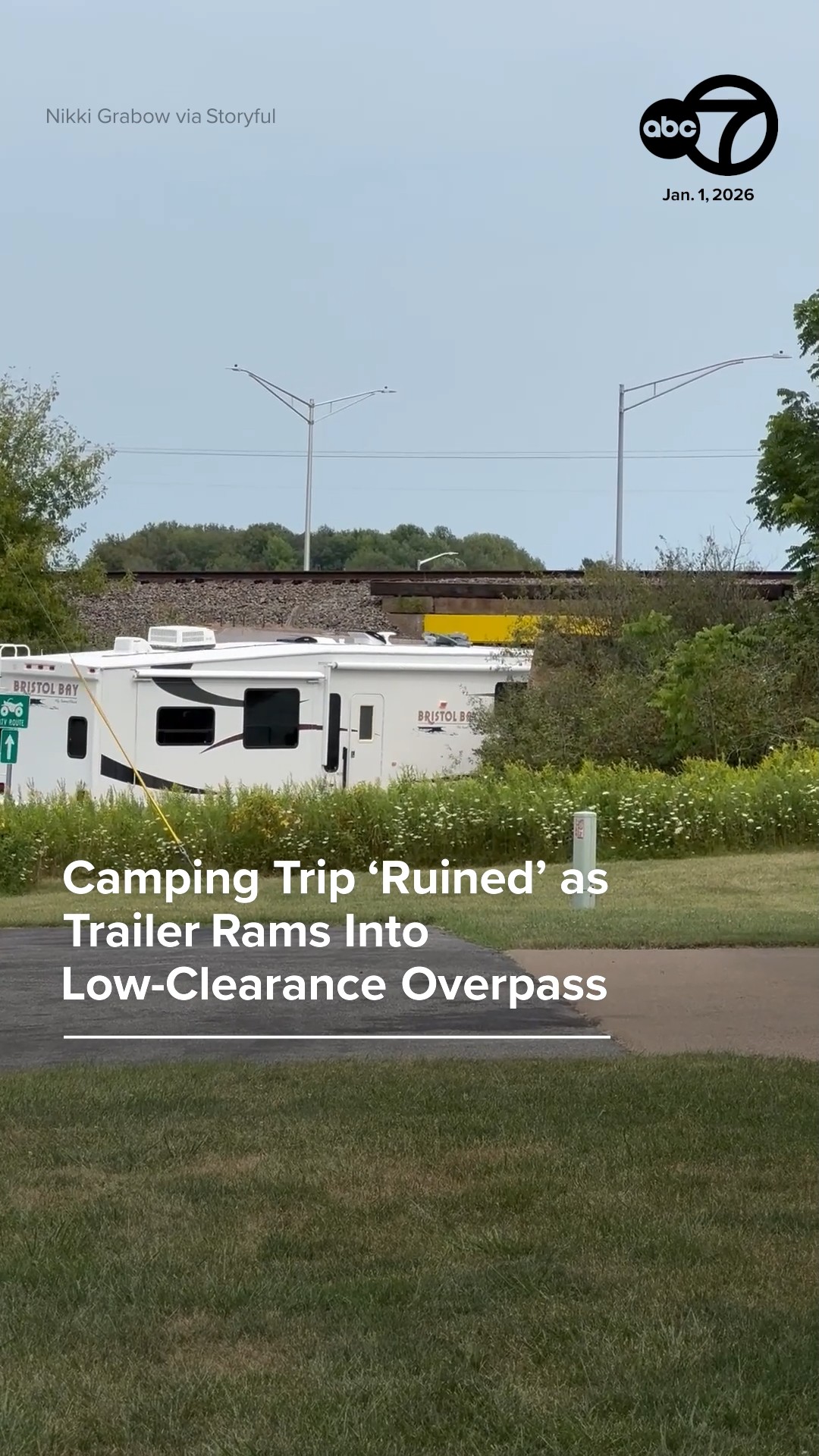 Camping trip 'ruined' as trailer rams into low-clearance overpass
