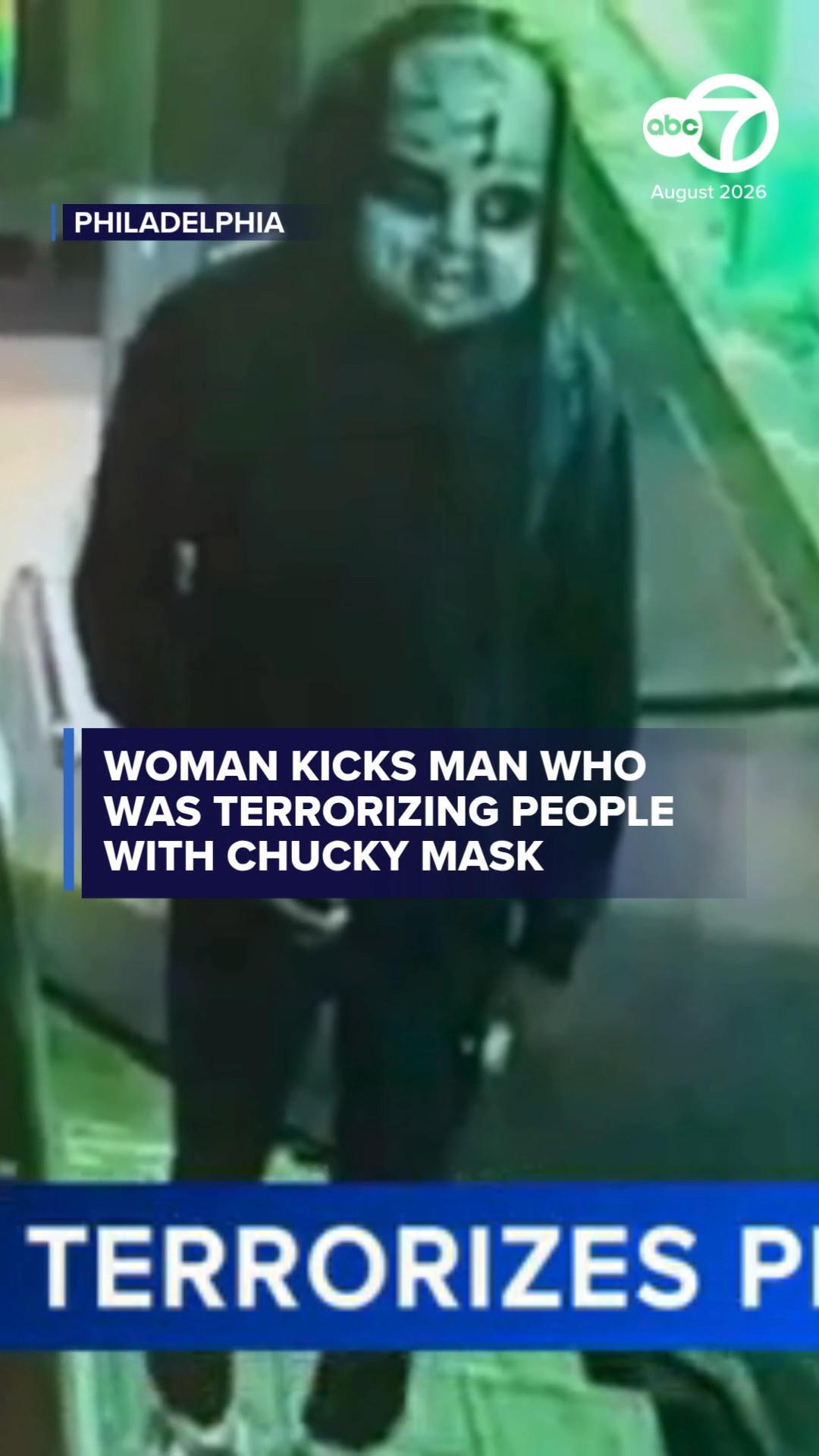 Woman fights off man terrorizing people with Chucky mask
